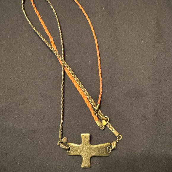 Vintage Lenny & Eva Leather and Metal Bracelet set with Gold Cross - Picture 2 of 2